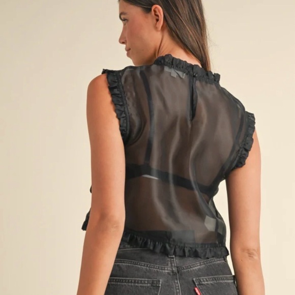 Mable Black Sheer Bow-Accent Top - Picture 4 of 13